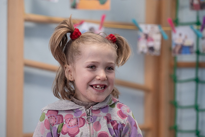 Mariia, 7, playing at a Child-Friendly Space supported by Save the Children after having spent two months away from her village due to the ongoing war in Ukraine